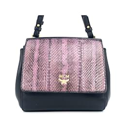 MCM-MCM handbag evening bag bag bag black purple leather leather reptile look small-Other