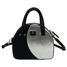 MCM-MCM Leather Crossbody Bag Shoulder Bag Black Silver Metallic Small-Black