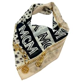 MCM-MCM Bandana Scarf Women's Scarf LeoPrint Cotton Cream Gold Beige Logo Leo-Other