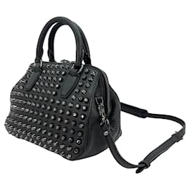 MCM-MCM Leather Crossbody Bag Shoulder Bag Black Rivets Studs Small-Black