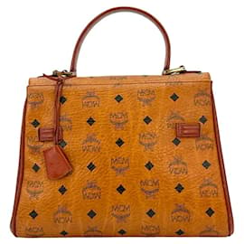 MCM-MCM Vintage Kelly Bag Cognac Brown Bolso Asa Bolso Medio Logo Impresión-Coñac