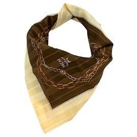 MCM Bandana Bufanda Mujer Algodón Marrón Crema Dorado LogoEstampado Castaño