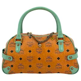 MCM-MCM Handbag Boston Bag Cognac Light Turquoise Bag Heritage Handle Bag Logo-Cognac