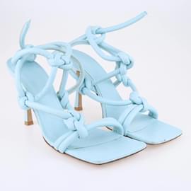 Bottega Veneta-Bottega Veneta Light Blue Knotted Slingback Ankle Tie Sandals-Blue
