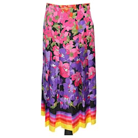 Gucci-Gucci Saia multicolorida degradê com estampa floral em sarja plissada de comprimento médio-Multicor