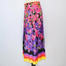 Gucci-Jupe mi-longue plissée en sergé à imprimé floral dégradé multicolore Gucci-Multicolore
