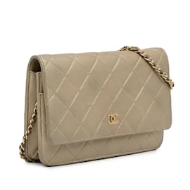 Chanel-Portefeuille classique Chanel doré sur sac à bandoulière chaîne-Doré