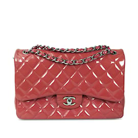 Chanel-Pink Chanel Jumbo Classic Patent lined Flap Shoulder Bag-Pink