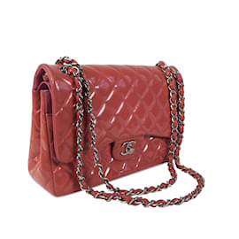 Chanel-Bolsa de ombro com aba Chanel Jumbo Classic rosa com forro de patente-Rosa