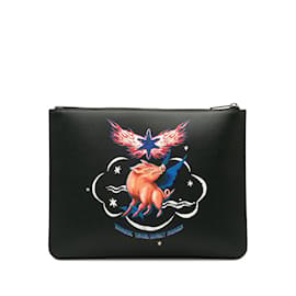 Givenchy-Bolsa clutch preta de couro com estampa Zodiac da Givenchy-Preto