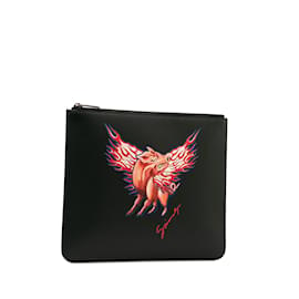 Givenchy-Bolsa clutch preta de couro com estampa Zodiac da Givenchy-Preto