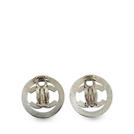 Chanel-Silver Chanel CC Turn Lock Clip-On Earrings-Silvery