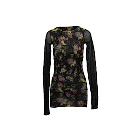Autre Marque-Black & Multicolor Jean Paul Gaultier Soleil Mesh Floral Print Top Size US S-Black