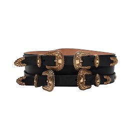 Schwarzer breiter Ledergürtel von Alexander McQueen, Größe US S Schwarz