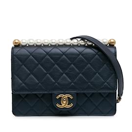 Chanel-Blue Chanel Medium Chic Pearls Flap Bag-Blue