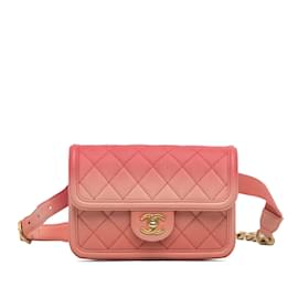 Chanel-Bolsa Chanel Caviar Rosa Pôr do Sol no Mar com Cinto com Aba-Rosa