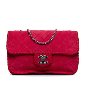 Chanel-Bolsa de ombro com aba única costurada em camurça média acolchoada rosa Chanel-Rosa