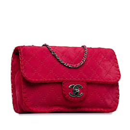 Chanel-Bolsa de ombro com aba única costurada em camurça média acolchoada rosa Chanel-Rosa