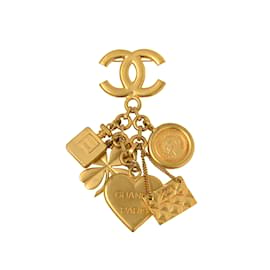 Chanel-Gold Chanel Icon Charms Pin Brooch-Golden