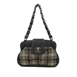 Chanel-Black Chanel CC Tweed Turn-Lock Shoulder Bag-Black