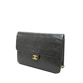 Chanel-Bolsa de ombro Chanel CC preta acolchoada em couro de cordeiro-Preto