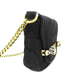Gucci-Black Gucci Suede Tigrette Chain Bag-Black