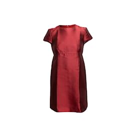 Burberry-Red Burberry Satin Short Sleeve Dress Size US 4-Red