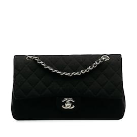 Chanel-Black Chanel Medium Classic Jersey lined Flap Shoulder Bag-Black