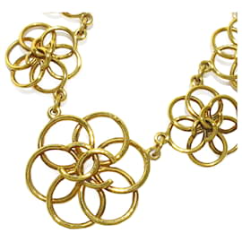 Chanel-Collier doré à médaillons de fleurs CC Chanel-Doré