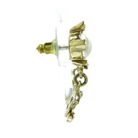 Chanel-Boucles d'oreilles pendantes dorées Chanel avec fausses perles et strass avec logo CC-Doré