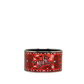 Hermès-Red Hermes Wide Enamel Bangle Costume Bracelet-Red
