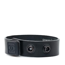 Chanel-Black Chanel CC Leather Bracelet-Black