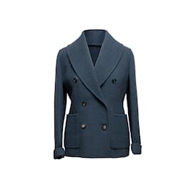 Céline-Navy Celine lined-Breasted Wool Jacket Size EU 40-Navy blue