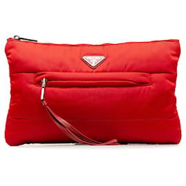 Prada-Red Prada Tessuto Bomber Clutch Bag-Red