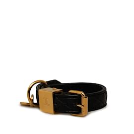 Chanel-Black Chanel CC Quilted Leather Collar and Dog Leash-Black