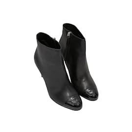 Chanel-Black Chanel Cap-Toe Faux Pearl-Accented Ankle Boots Size 39-Black