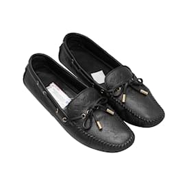 Louis Vuitton-Black Louis Vuitton Embossed Monogrammed Driving Loafers Size 39-Black