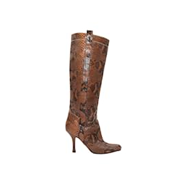 Valentino-Brown Valentino Knee-High Snakeskin Boots Size 39-Brown
