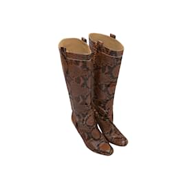 Valentino-Brown Valentino Knee-High Snakeskin Boots Size 39-Brown