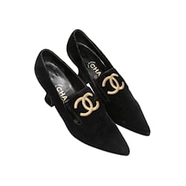 Chanel-Chanel negro vintage 1993 Tamaño de los zapatos de tacón CC de terciopelo 39.5-Negro