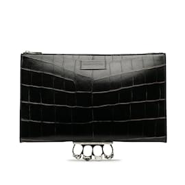 Alexander Mcqueen-Black Alexander McQueen Embossed Leather Knuckle Clutch Bag-Black