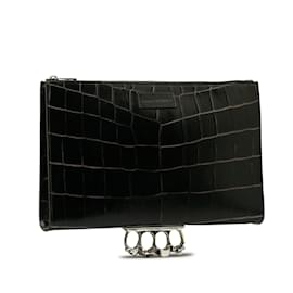 Alexander Mcqueen-Black Alexander McQueen Embossed Leather Knuckle Clutch Bag-Black