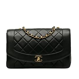 Chanel-Bolso bandolera Chanel mediano de piel de cordero Diana con solapa negro-Negro