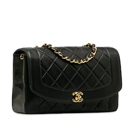 Chanel-Bolso bandolera Chanel mediano de piel de cordero Diana con solapa negro-Negro