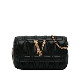 Versace-Black Versace Virtus V Quilted Leather Crossbody Bag-Black