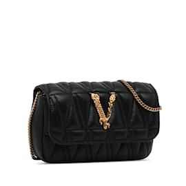 Versace-Black Versace Virtus V Quilted Leather Crossbody Bag-Black
