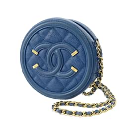 Chanel-Blue Chanel Caviar CC Filigree Round Crossbody-Blue