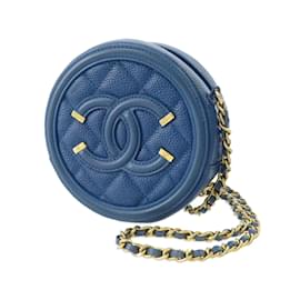 Chanel-Sac à bandoulière rond en filigrane bleu Chanel Caviar CC-Bleu