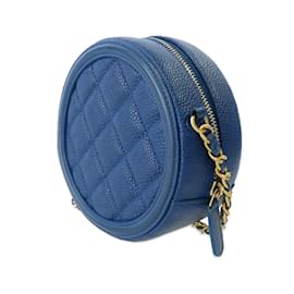 Chanel-Sac à bandoulière rond en filigrane bleu Chanel Caviar CC-Bleu