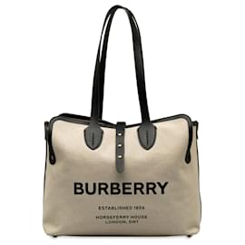 Burberry-Bolso tote de lona marrón con cinturón suave de Burberry-Castaño